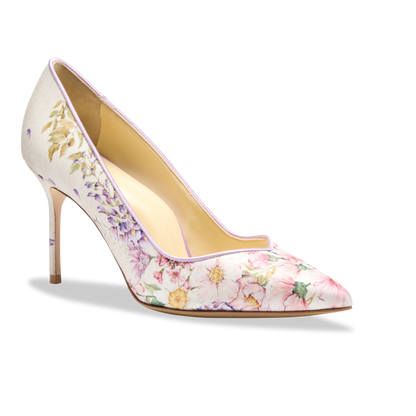 Perfect Pump 85 in White Floral Silk