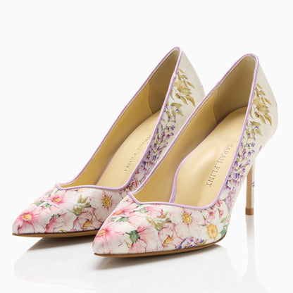 Perfect Pump 85 in White Floral Silk