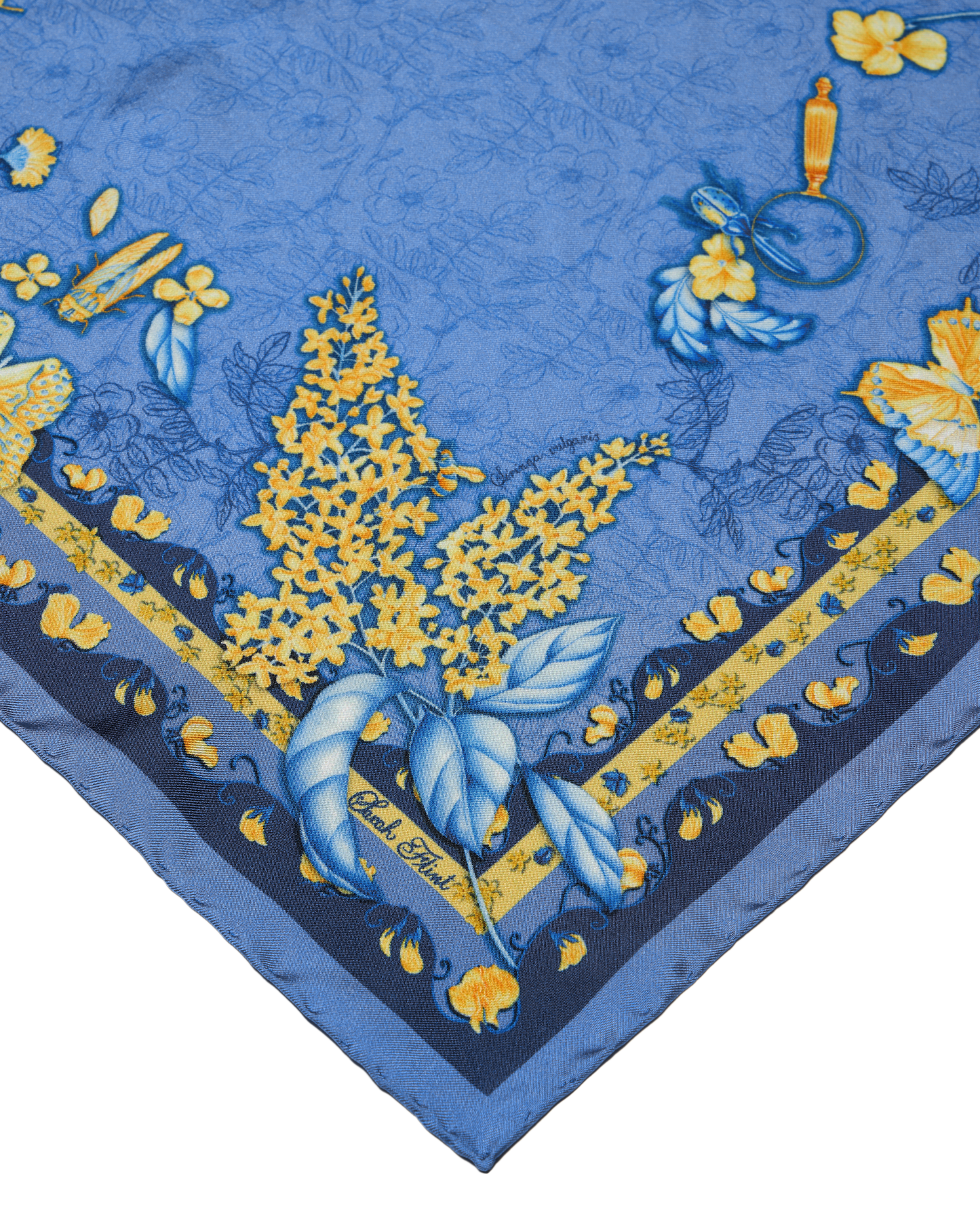 Butterfly Scarf 45 in Blue & Yellow Floral Silk