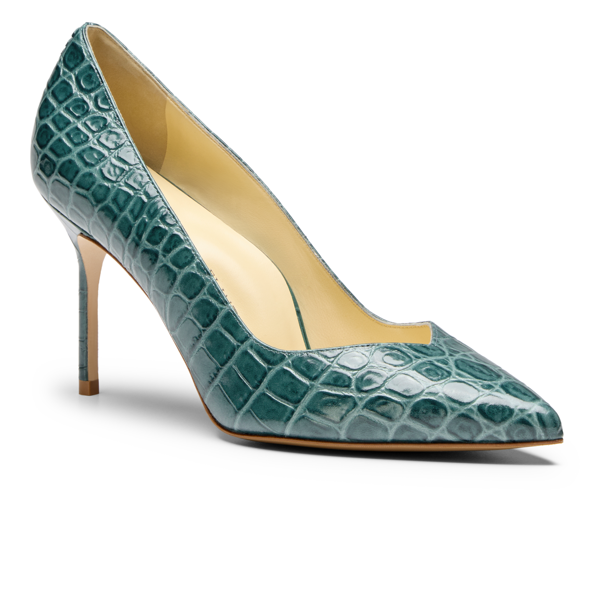 Perfect Pump 85 in Emerald Green Croc Embossed Calf