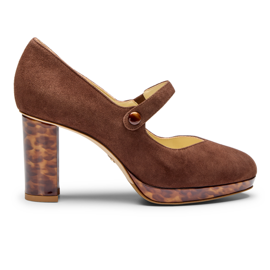 Perfect Mary Jane Platform 85 in Espresso Suede and Tortoise