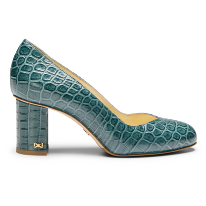 Perfect Round Toe Pump 70 in Emerald Green Croc Embossed Calf