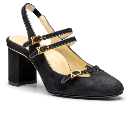 Mary Gail Mary Jane Sling 70 in Black Suede