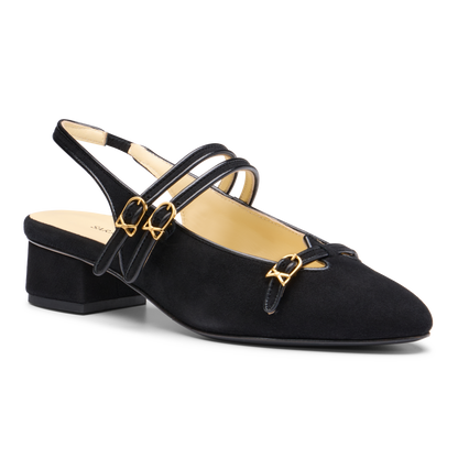 Mary Gail Mary Jane Sling 30 in Black Suede