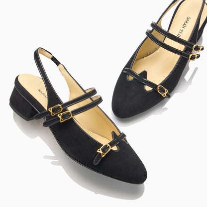 Mary Gail Mary Jane Sling 30 in Black Suede