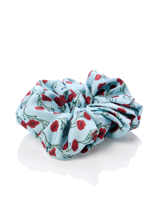 Silk Scrunchie in Poppy Printed Silk