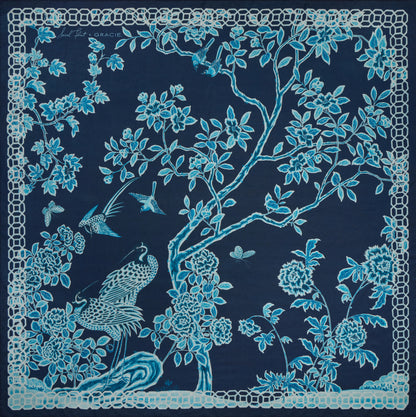 Sarah Flint x Gracie Lapis Garden Scarf 140 in Navy Blue Cashmere-Silk