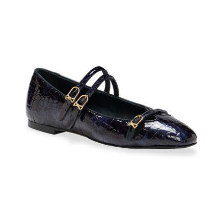 Mary Gail Mary Jane in Navy Croc Embossed Patent