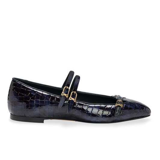 Mary Gail Mary Jane in Navy Croc Embossed Patent