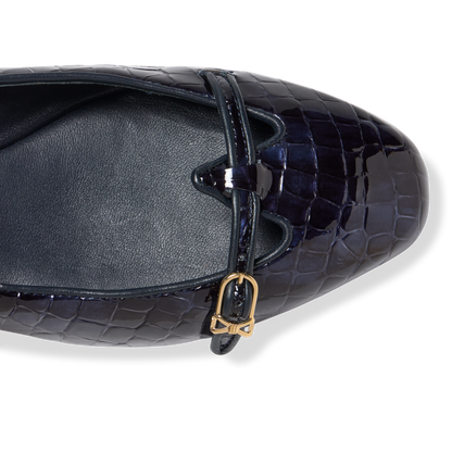 Mary Gail Mary Jane in Navy Croc Embossed Patent