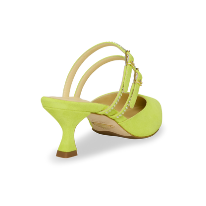 Perfect Shiffon Kitten Mule 50 in Optic Yellow Suede