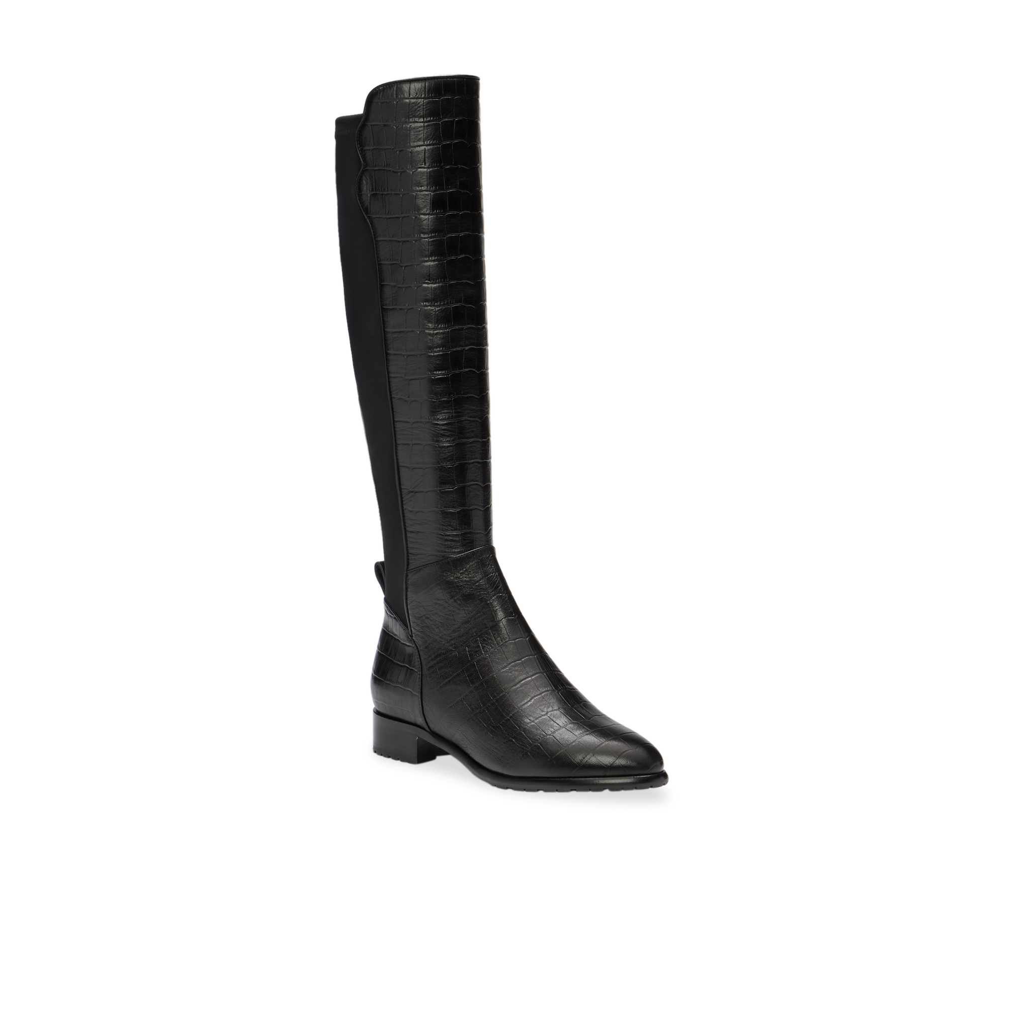 Croc-embossed leather knee-high boots