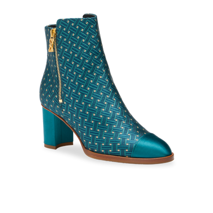 Perfect Zip Bootie 70 in Teal Deco Jacquard