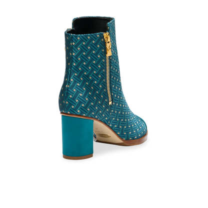 Perfect Zip Bootie 70 in Teal Deco Jacquard