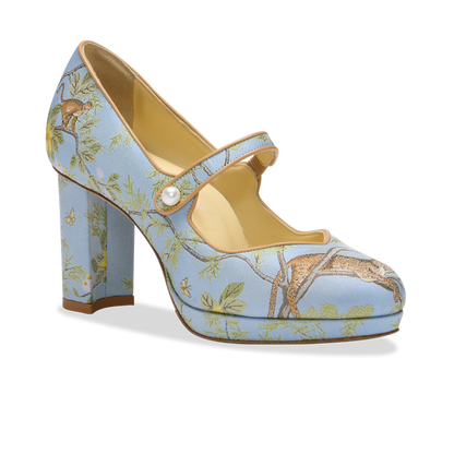 Sarah Flint X Gracie Perfect Mary Jane Platform 85 in Blue Tropics Jacquard