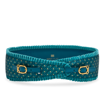 Whitman Ruffle Belt in Teal Deco Jacquard