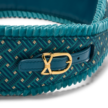 Whitman Ruffle Belt in Teal Deco Jacquard