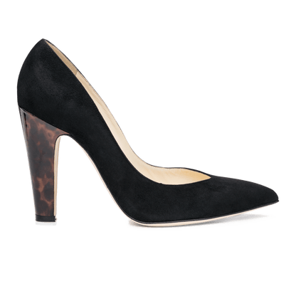 100mm Italian Made Pointed Toe Jay Pump in Black Suede