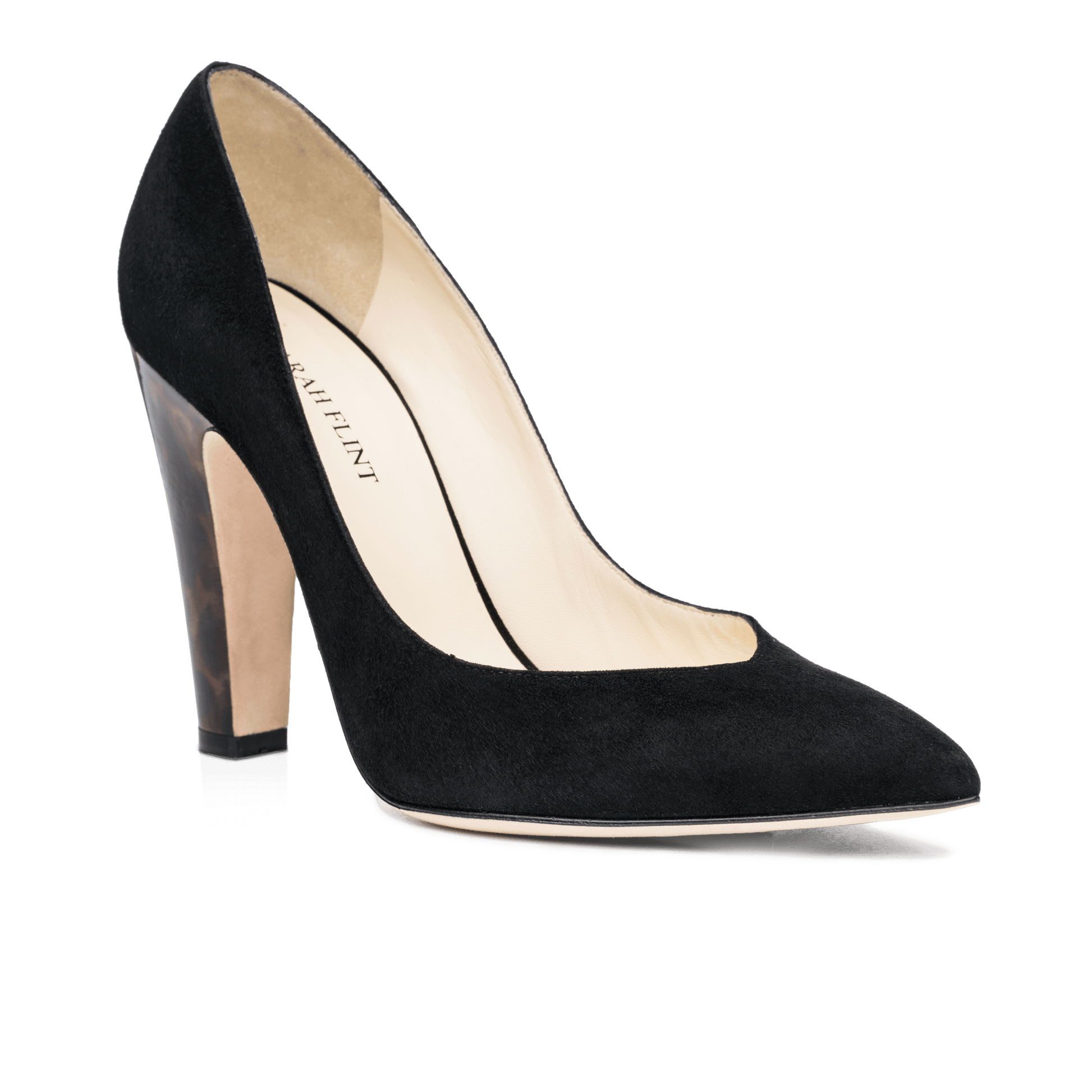 100mm Italian Made Pointed Toe Jay Pump in Black Suede