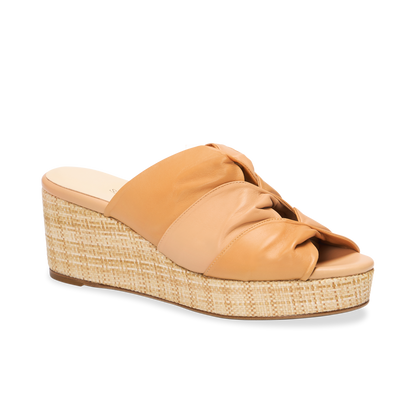 Perfect Arabesque Wedge 50 in Two-Tone Camel Nappa & Woven Wedge