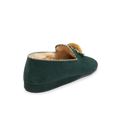 Fireside House Shoe in Evergreen Rosette Suede