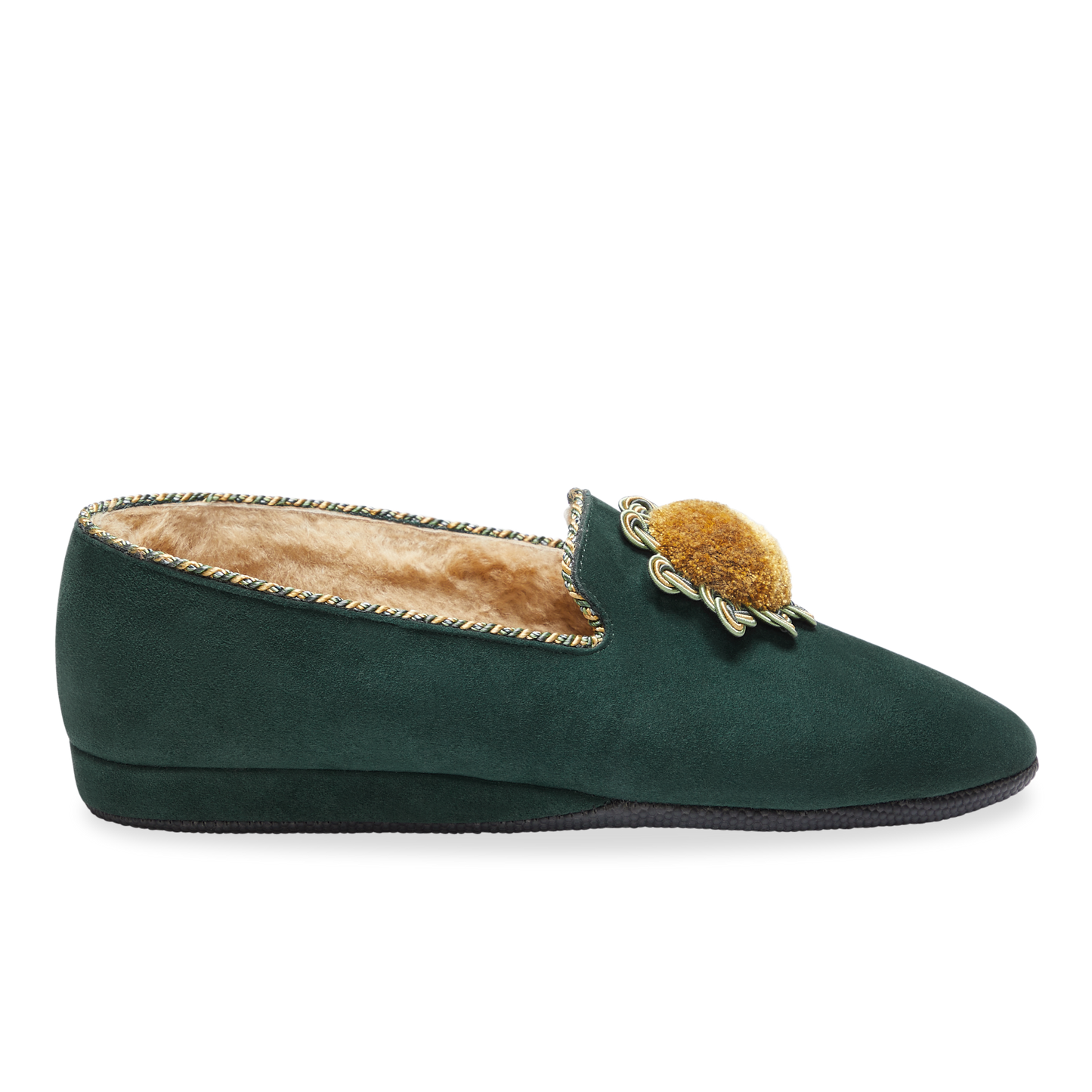 Fireside House Shoe in Evergreen Rosette Suede