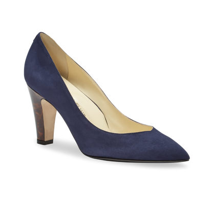 85mm Italian Made Pointed Toe Jay Pump in Navy Suede