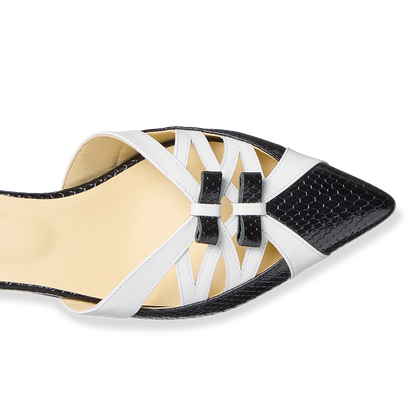 Kim Mule in White & Black Embossed Calf