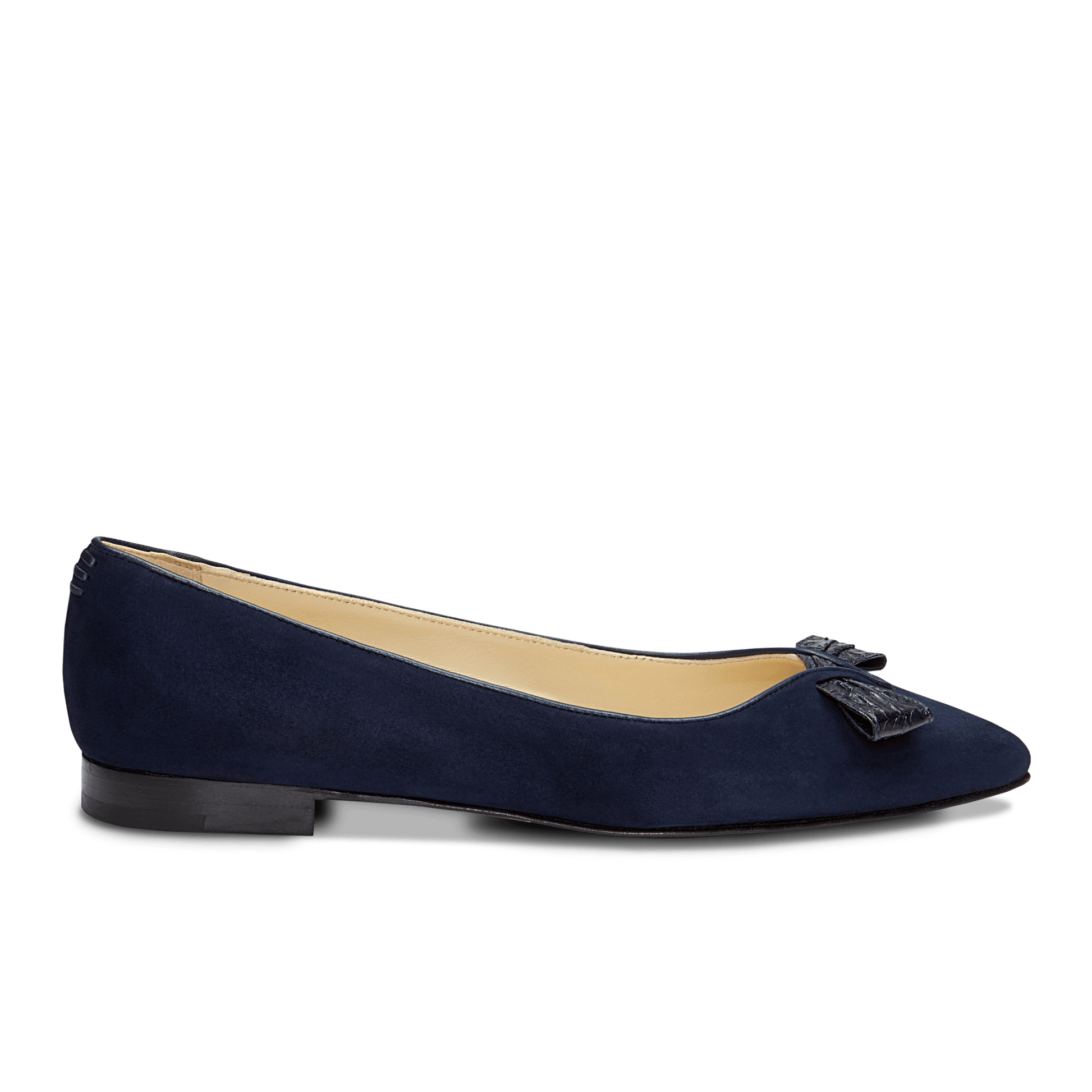 10mm Italian Made Pointed Toe Lana Flat in Navy Suede