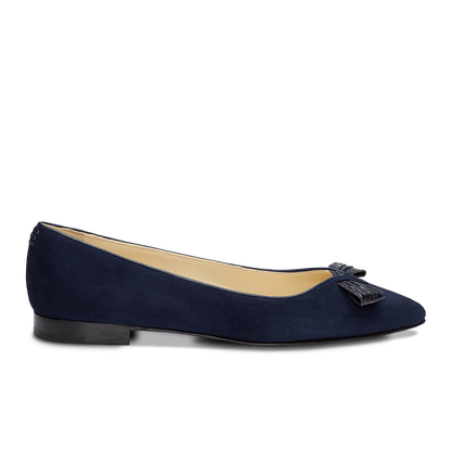 10mm Italian Made Pointed Toe Lana Flat in Navy Suede