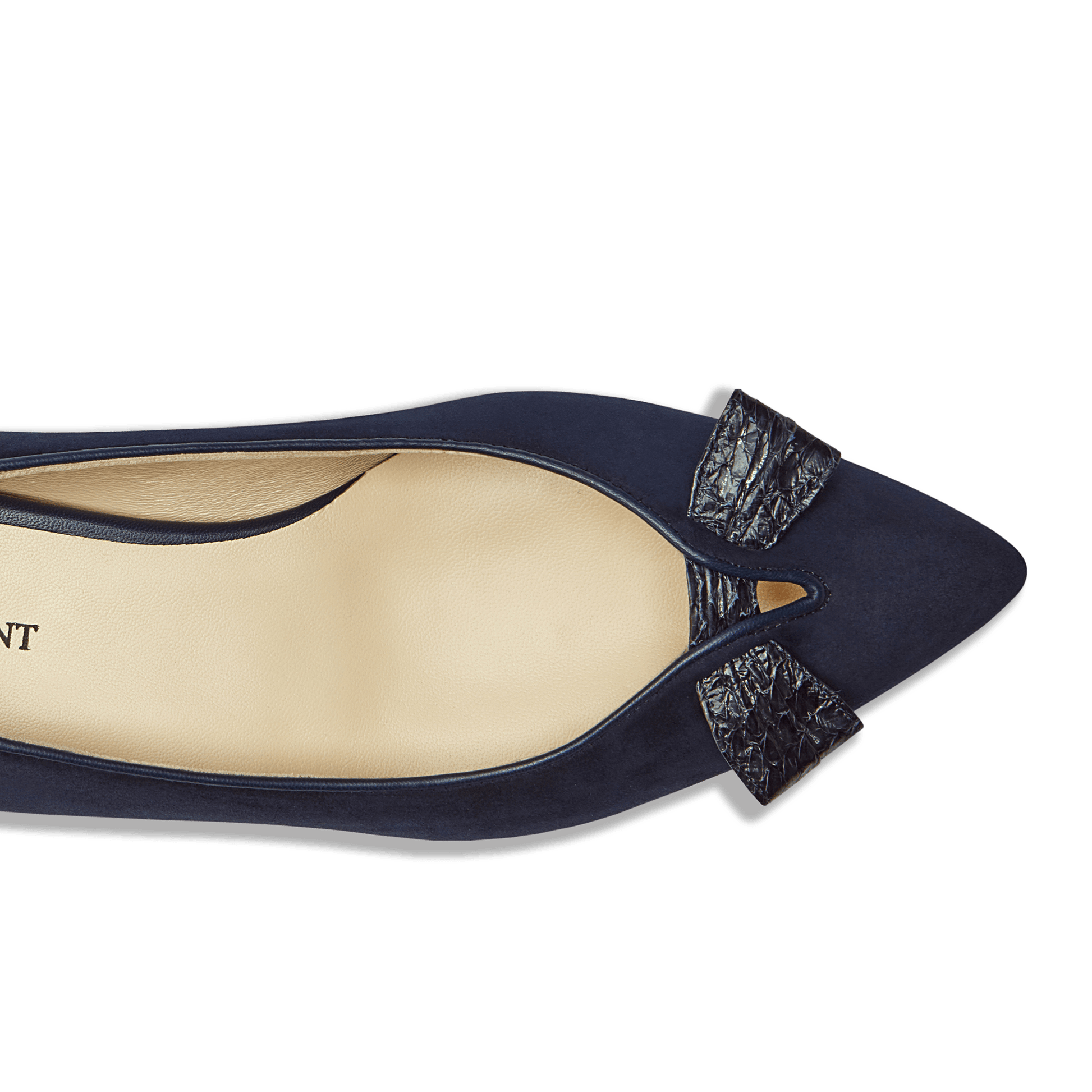 10mm Italian Made Pointed Toe Lana Flat in Navy Suede