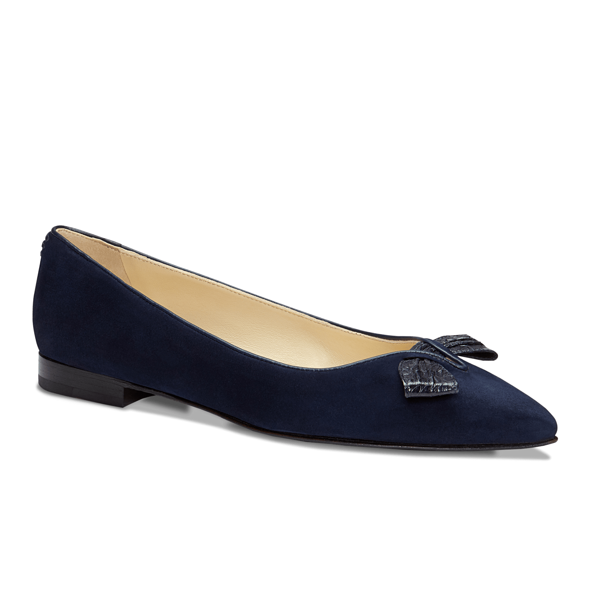 10mm Italian Made Pointed Toe Lana Flat in Navy Suede