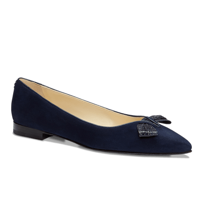 10mm Italian Made Pointed Toe Lana Flat in Navy Suede