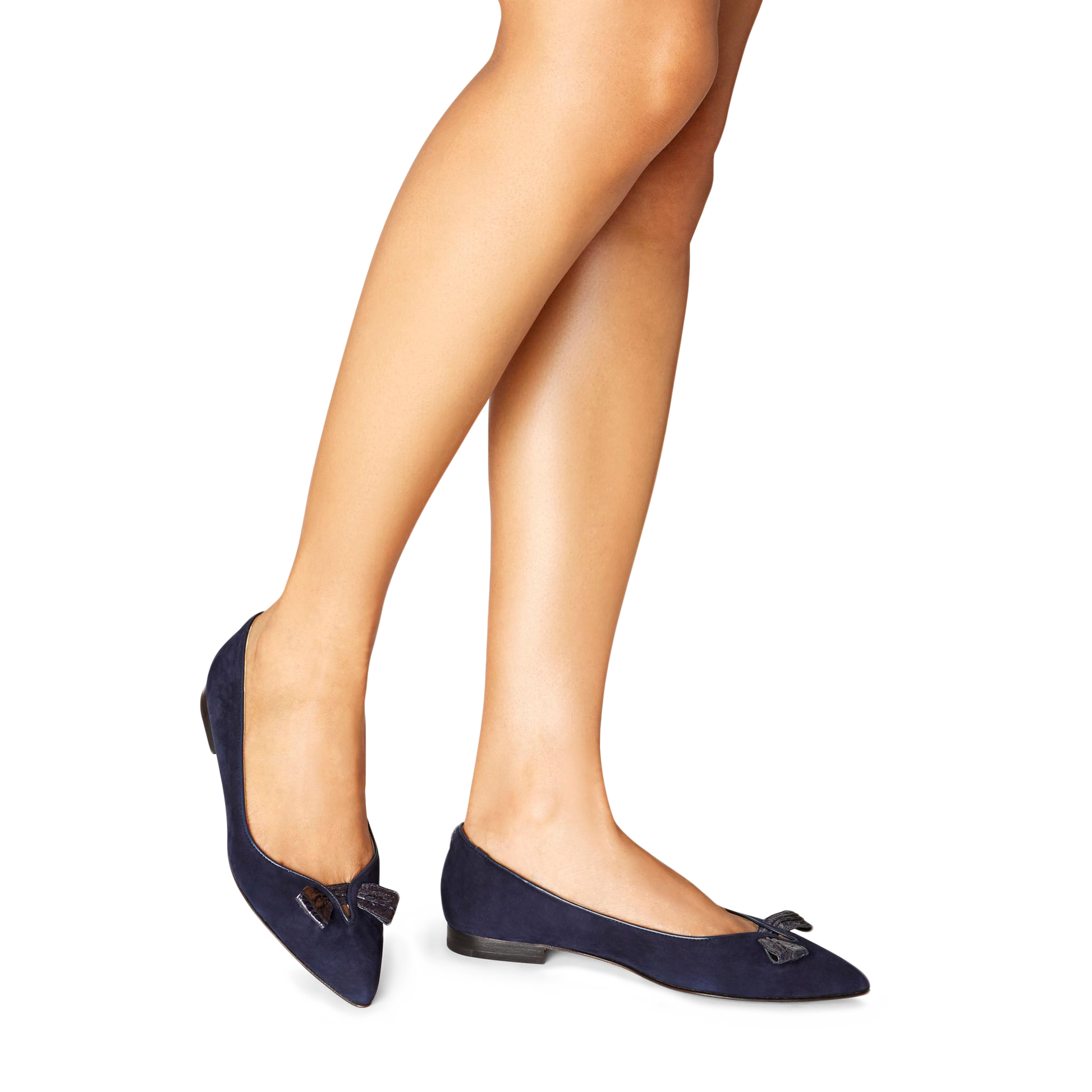 10mm Italian Made Pointed Toe Lana Flat in Navy Suede