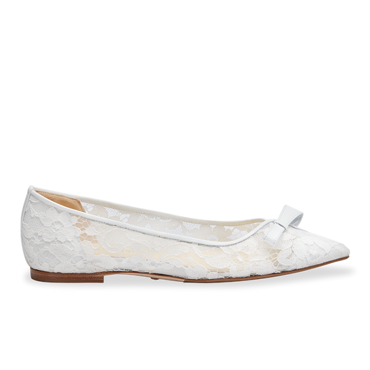 10mm Italian Made Natalie Pointed Toe Flat in White Lace