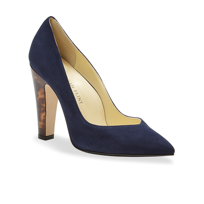 100mm Italian Made Pointed Toe Jay Pump in Navy Suede