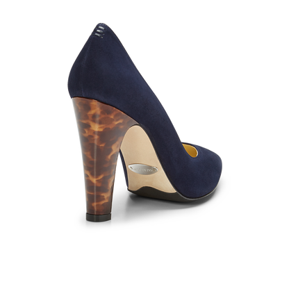 100mm Italian Made Pointed Toe Jay Pump in Navy Suede