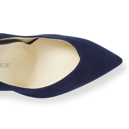 100mm Italian Made Pointed Toe Jay Pump in Navy Suede