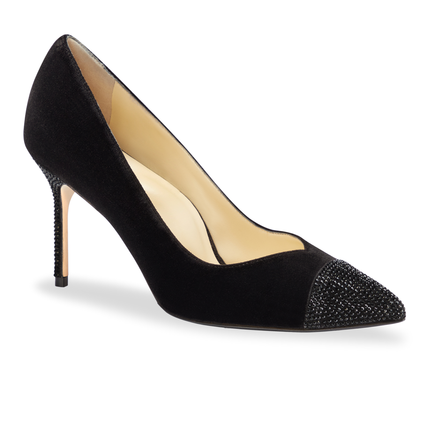 Perfect Pump 85 in Black Velvet & Crystal