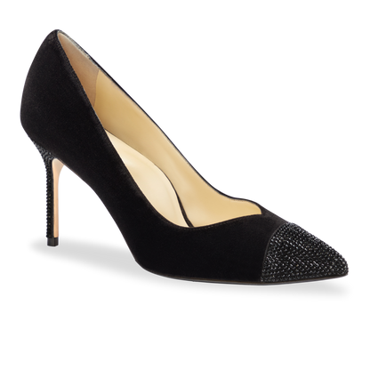 Perfect Pump 85 in Black Velvet & Crystal