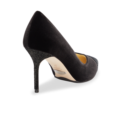 Perfect Pump 85 in Black Velvet & Crystal