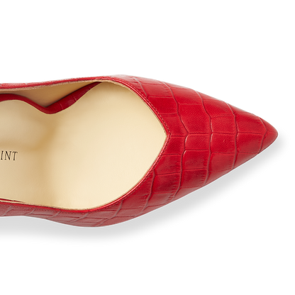 85mm Italian Made Pointed Toe Pump in Red Croc Embossed Nappa