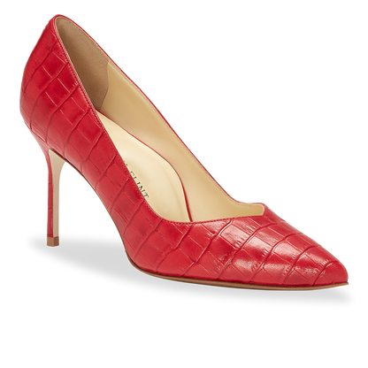 85mm Italian Made Pointed Toe Pump in Red Croc Embossed Nappa