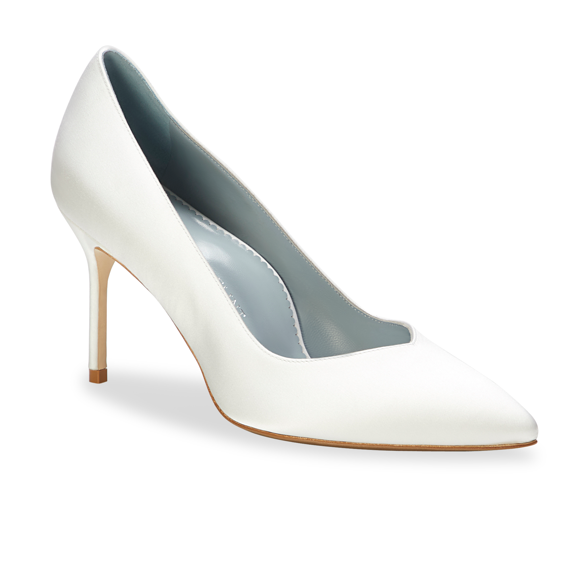 White Satin Closed Toe Pumps