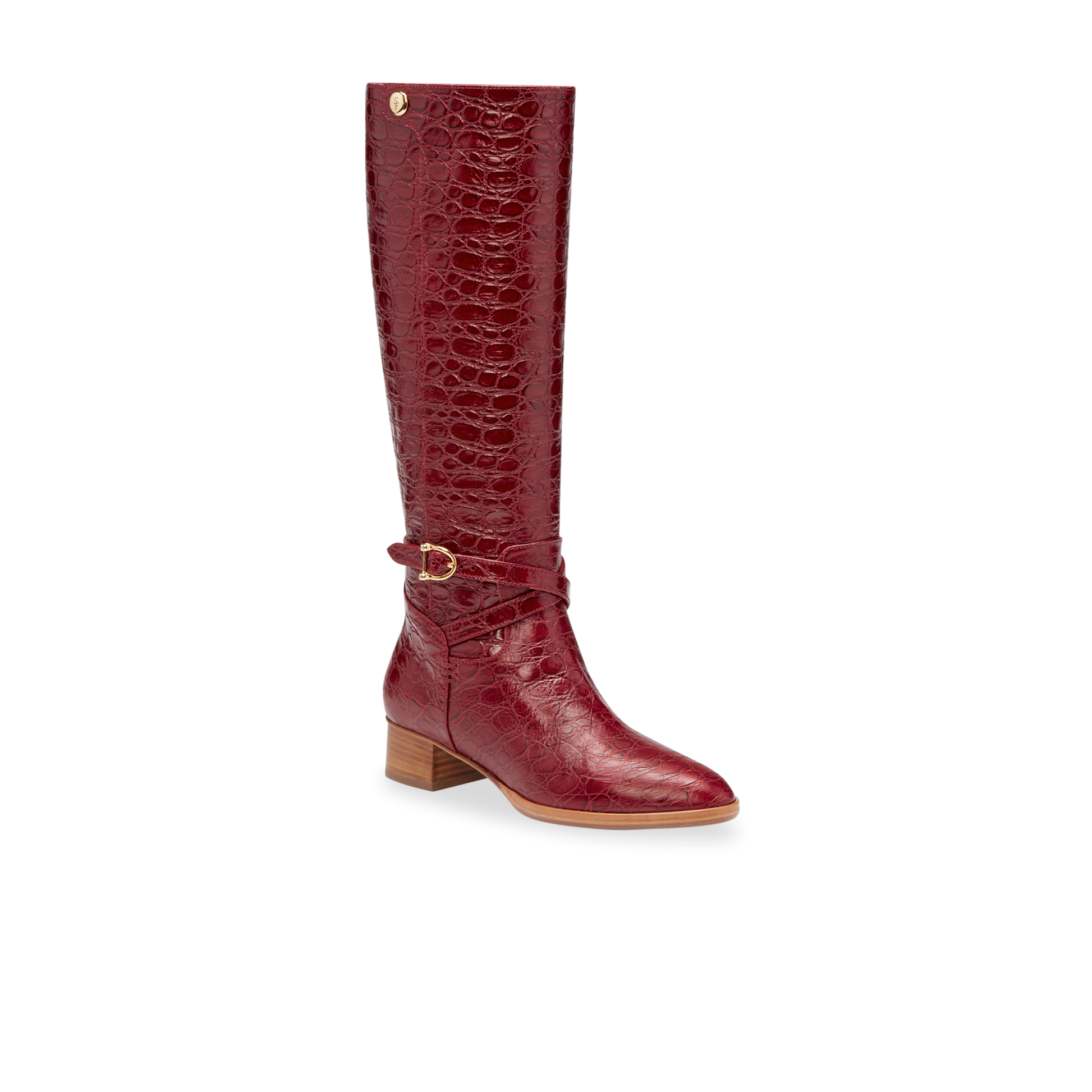 Perfect Riding Boot 30 in Garnet Croc Embossed Calf