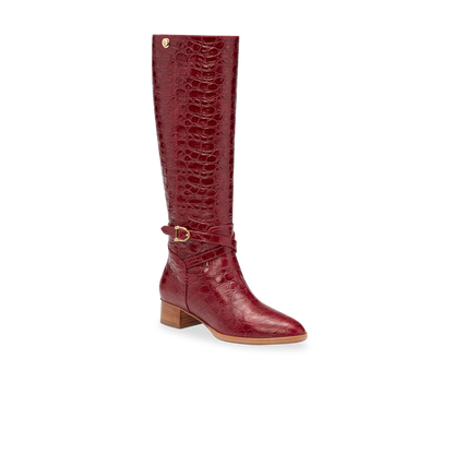 Perfect Riding Boot 30 in Garnet Croc Embossed Calf