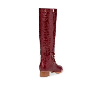 Perfect Riding Boot 30 in Garnet Croc Embossed Calf