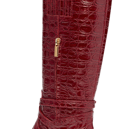 Perfect Riding Boot 30 in Garnet Croc Embossed Calf