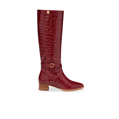 Perfect Riding Boot 30 in Garnet Croc Embossed Calf