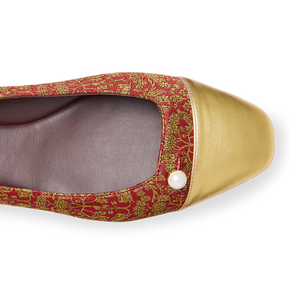 Sacchetto Ballet Flat in Bright Red Rabbit Jacquard